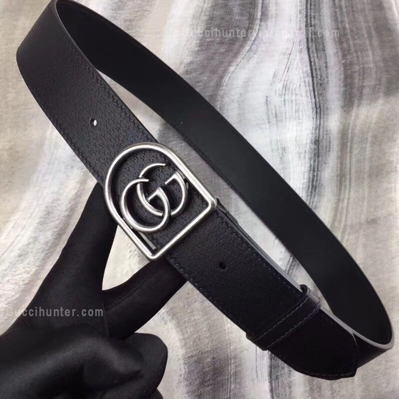 Gucci Leather Black Belt With Framed Double G Black 35mm